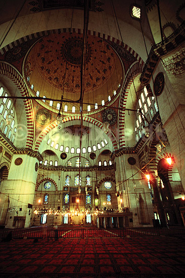S�leyman Moskeen. S�leymaniye Camii, invendigt (Sultan S�leyman Moskeen) ( Scan af KOL257 ) ; ; Istanbul; Tyrkiet; Asien; ; Islam, moskeer