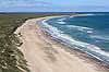Skagerak. Udsigt over klitplantage, stranden og Skagerak fra Bulbjerg - set i retning af Hanstholm  Bulbjerg / Fr�strup Danmark   Vesterhav, Vesterhavet, ferie, ferieliv, sandstrand, b�lger, hav, havet, br�nding, sandklitter, klit, sandklit, klitter