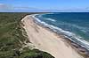 Skagerak. Udsigt over klitplantage, stranden og Skagerak fra Bulbjerg - set i retning af Hanstholm  Bulbjerg / Fr�strup Danmark   Vesterhav, Vesterhavet, ferie, ferieliv, sandstrand, b�lger, hav, havet, br�nding, sandklitter, klit, sandklit, klitter