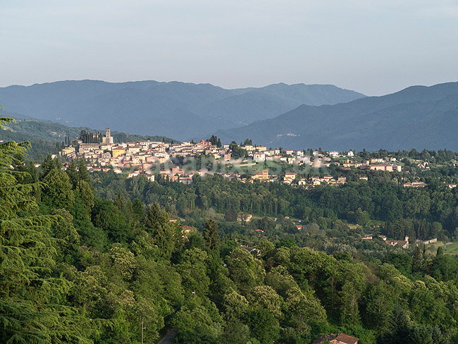 Barga. Bjerglandsby i Toscana nord for Lucca. Duomo di Barga p� toppen af landsbyen; ; Barga; Italien; ; ; Landskab, Toscany