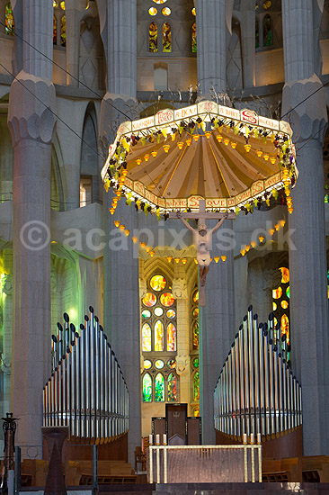La Sagrada Familia. Interi�r i hovedskibet i Gaudis uf�rdige kirke, Sagrada Familia, i Barcelona; ; Barcelona; Spanien; ; ; Temple Expiatori de la Sagrada Familia, Basilica and Expiatory Church of the Holy Family, Antoni Gaudi, UNESCO world heritage