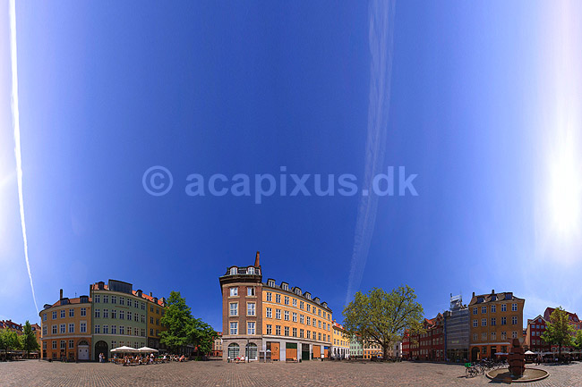 Gr�br�dre Torv. 360 graders panorama af Gr�br�dre  Torv; ; K�benhavn; Danmark; ; sev�rdigheder; pladser, byliv, cafe, city, bebyggelse, huse, sommerliv, panoramaer
