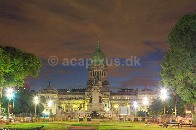 Congreso de la Naci�n Argentina. Argentinas Parlamentsbygning ved solnedgang; ; Buenos Aires; Argentina; Sydamerika; ; 