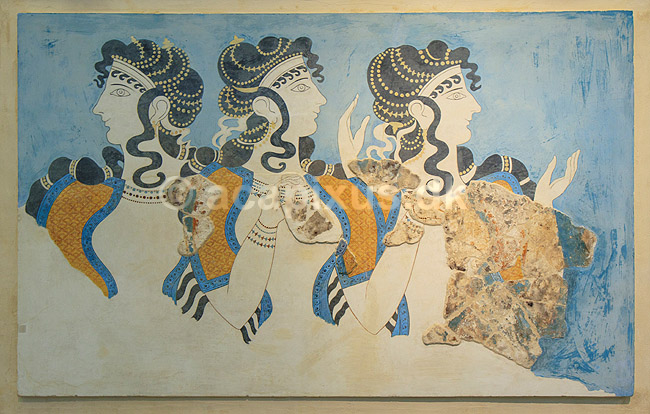 Ladies in Blue. Fresko fra Knossos kaldet Ladies in Blue / Damer i Bl�t. Heraklion Archaeological Museum; ; Heraklion Archaeological Museum / Heraklion / Kreta; Gr�kenland; ; ; Minoisk, minoan, Crete, archaeology. Ark�ologi, museer, historie