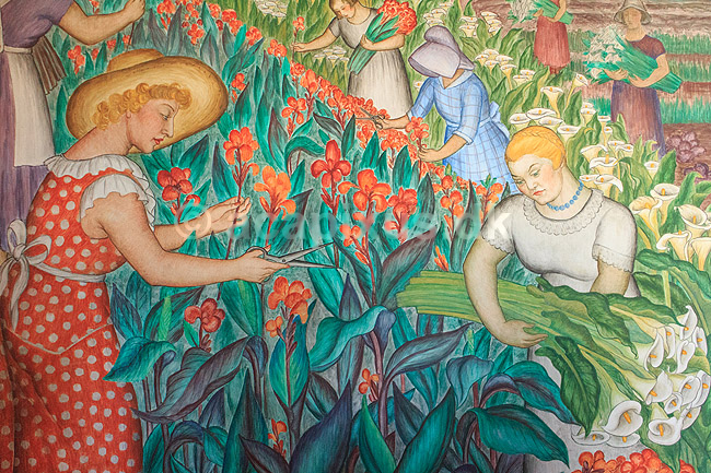 V�gmaleri i Coit Tower. V�gmaleri i American Social Realism stil udsmykker indvendige v�gge i Coit Tower i San Francisco, USA; ; San Francisco / Californien; USA; ; ; Malerier, kunst, historie, kunsthistorie