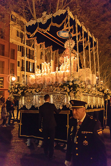 P�skeprocession i Palma de Mallorca. P�ske procession p� Passeig del Born i Palma de Mallorca under La Semana Santas (den hellige uge); ; Palma de Mallorca; Spanien; ; Sev�rdigheder; Kristendom, katolsk, religion, p�sken