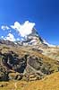 Matterhorn. Det ikoniske bjerg Matterhorn set fra n�r bjergs�en Riffelsee  Riffelsee / Zermatt Schweiz   Alperne, bjerglandskab, Alpelandskab, bjergvandring