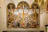 Maleriet Korsf�stelsen af Giovanni Donato da Montorfano. Maleri af Jesus korsf�stelse af maleren Giovanni Donato da Montorfano i 1495. P� v�gen overfor Leonardo da Vinci meterv�rket Den Sidste Nadver i Santa Maria delle Grazie klosteret  Santa Maria delle Grazie i Milano / Milano Italien  Sev�rdigheder Leonardos Last Supper Museum, Kirke, kirker, kristendom, religion, katolisme