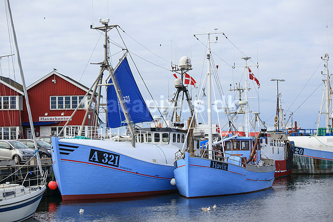 Fiskekuttere. Fiskekutterne A321 og Havlit i Gilleleje Havn; ; Gilleleje; Danmark; ; ; Havne, fiskeri, fiskerihavne, havnekontor
