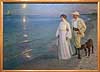 Sommeraften ved Skagens strand. Kunstneren og hans hustru. Sommeraften ved Skagens strand. Kunstneren og hans hustru, 1899. Marie og P.S. Kr�yer g�r langs Skagen Strand  Den Hirschsprungske Samling  / K�benhavn Danmark  Sev�rdigheder Skagensmalerne, Skagen, museum, kunstmuseum, museer, billeder, malerier, kunstmuseum, Tobaksfabrikant Heinrich Hirschsprung