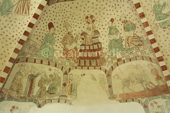 Kalkmalerier i Jetsmark kirke. Jesus som tolv�rig i templet; ; Pandrup / Nordjylland; Danmark; ; ; religion kristendom kultur landsbykirker