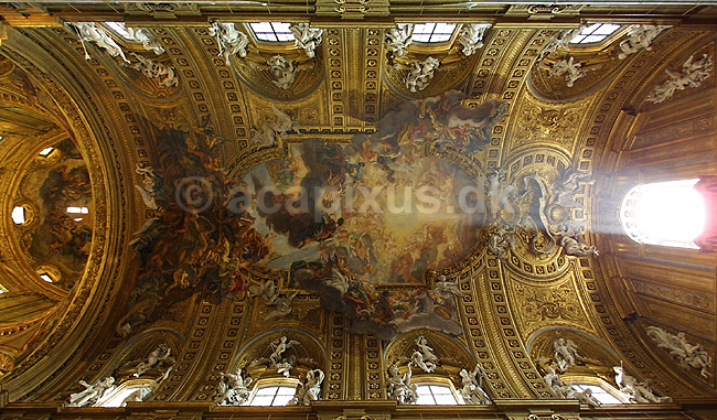 Chiesa del Gesu. Fresker af Baciccia i hovedskibet i jesuiter kirken Chiesa del Gesu i Rom ; ; Rom; Italien; Europa; ; turistsev�rdigheder